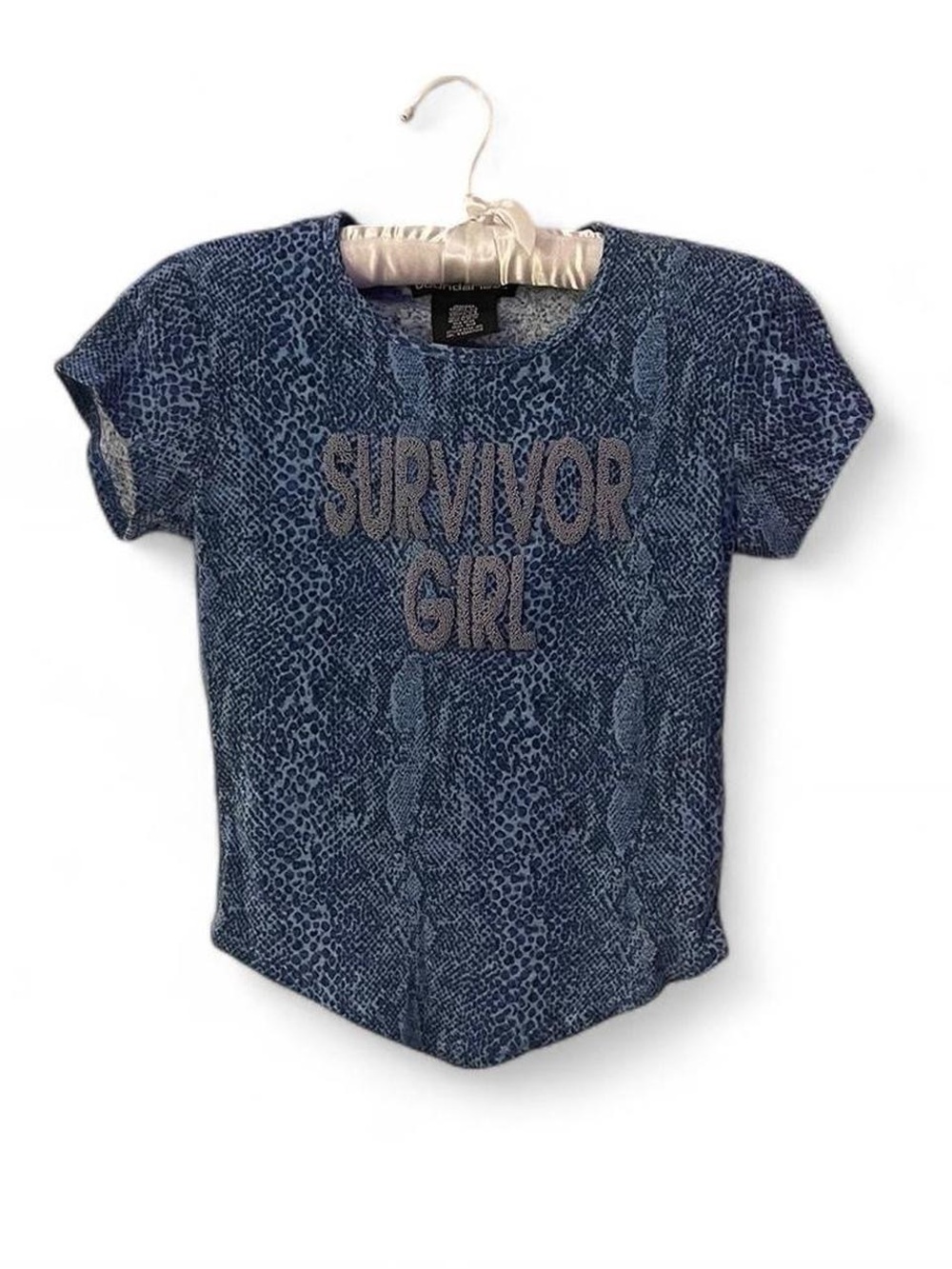 Vintage No Boundaries Survivor Girl Blue Animal-Print Y2K Crop Top